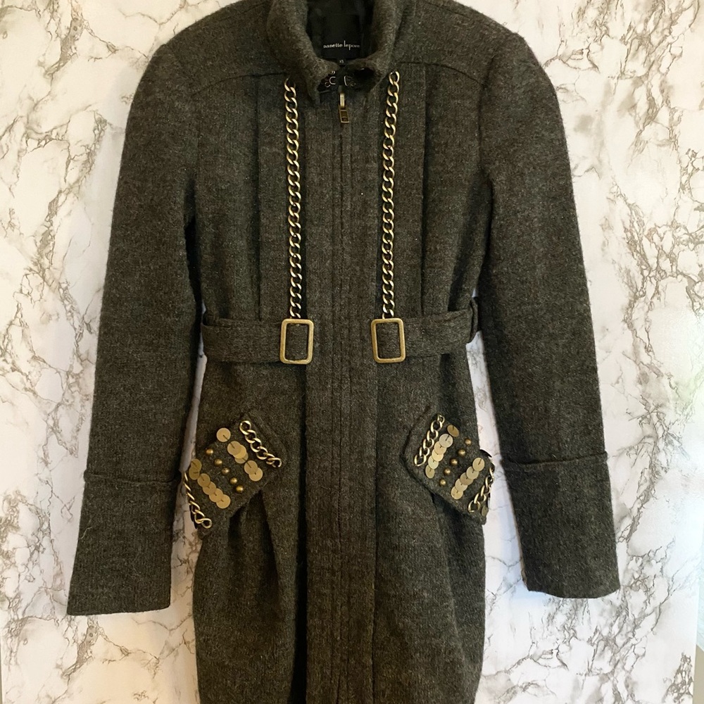Nannette Lepore long coat with antique gold detail